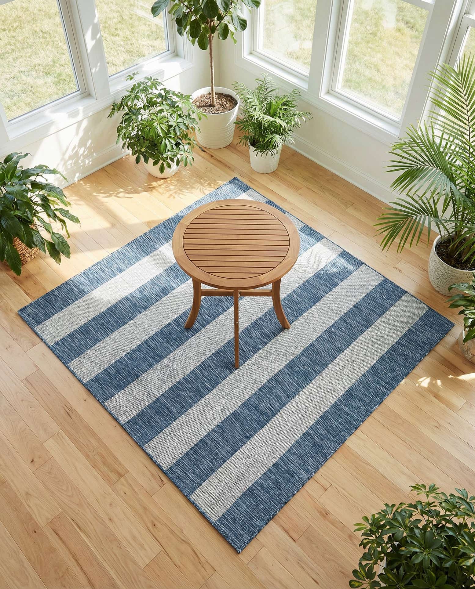 6' x 6' Easy-Clean Striped Indoor / Outdoor Square Rug