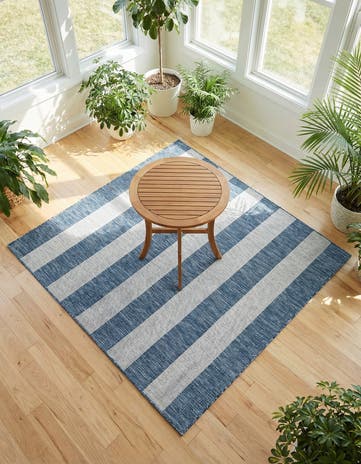 6' x 6' Easy-Clean Striped Indoor / Outdoor Square Rug