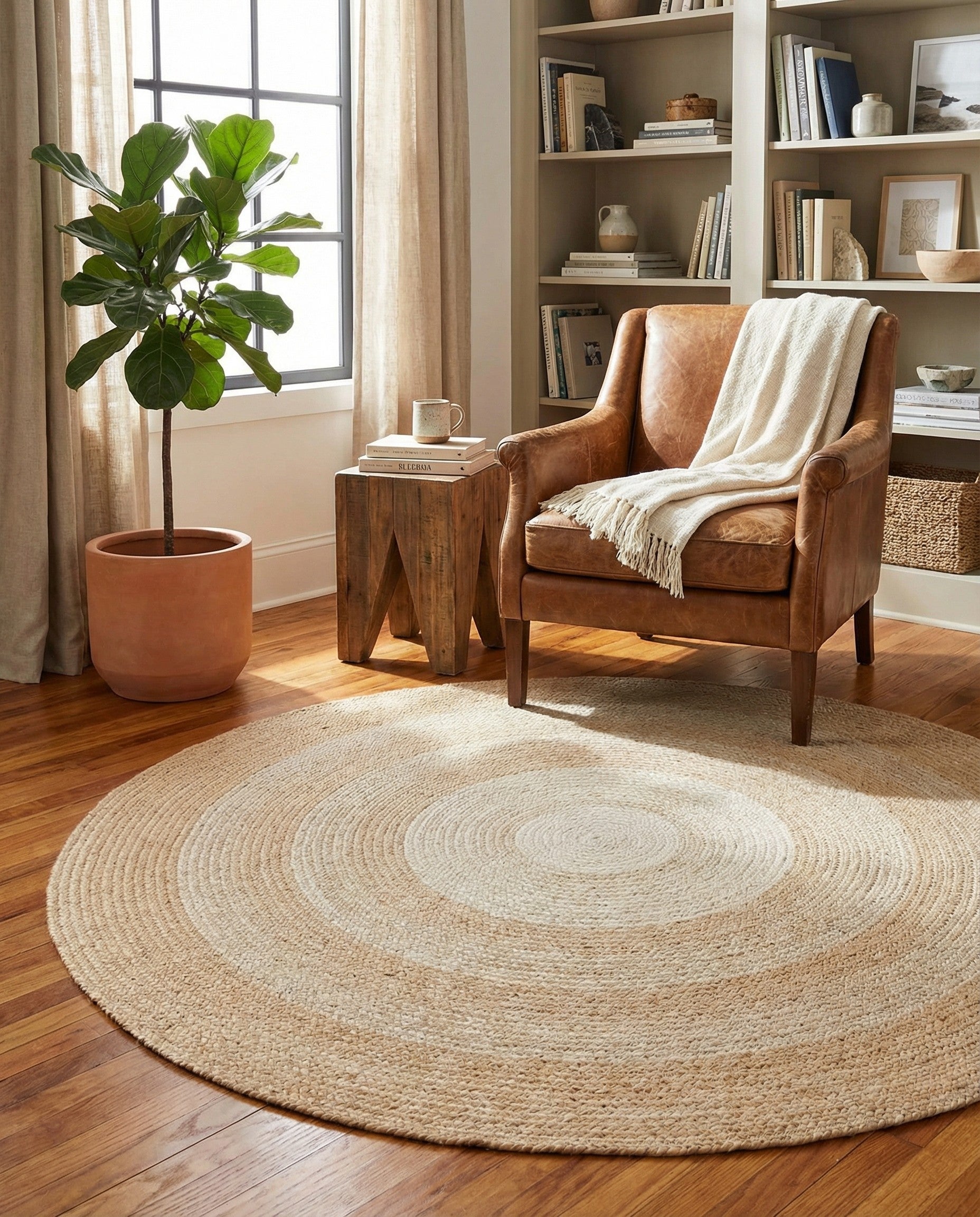 5' 1 x 5' 1 Handmade Hand Braided Wool Round Rug