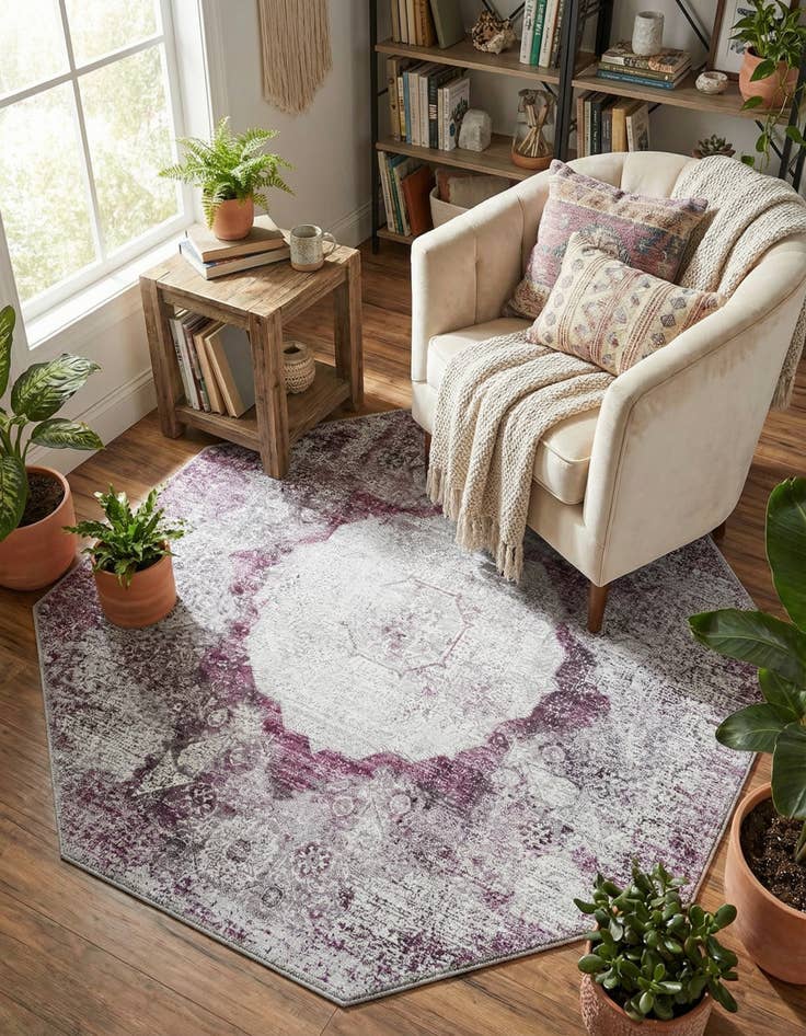 Detail image of 5' x 5'  Washable Yara Octagon Rug