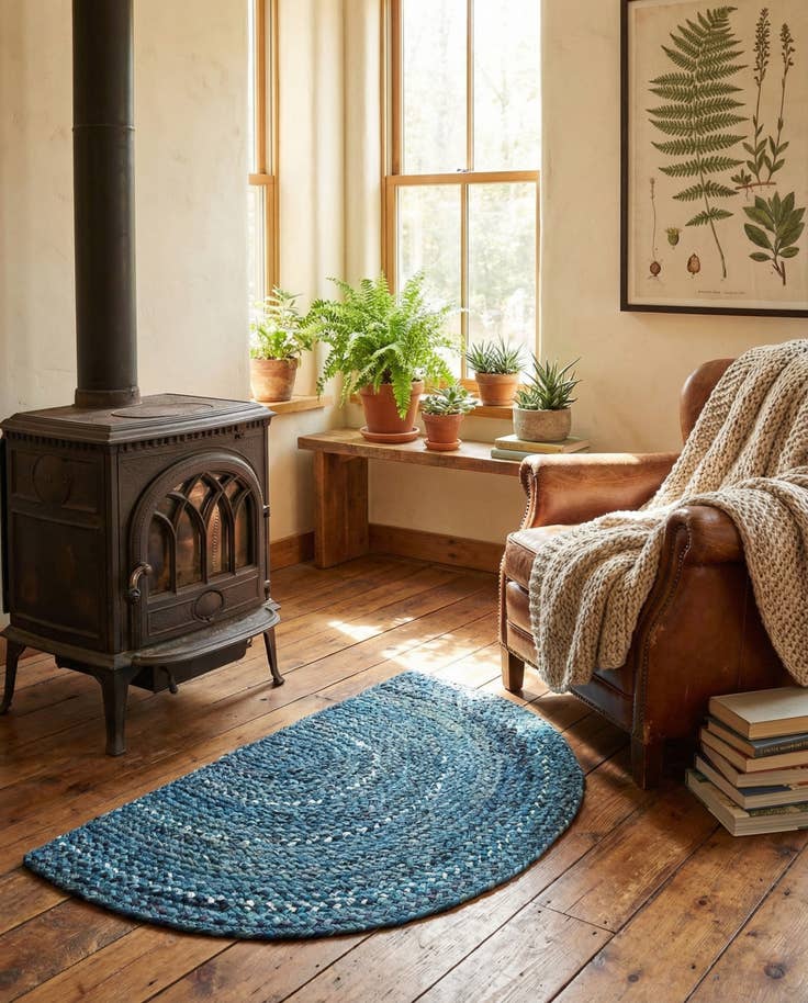 Detail image of 2' 2 x 3' 7 Handmade Braided Chindi Hearth Rug