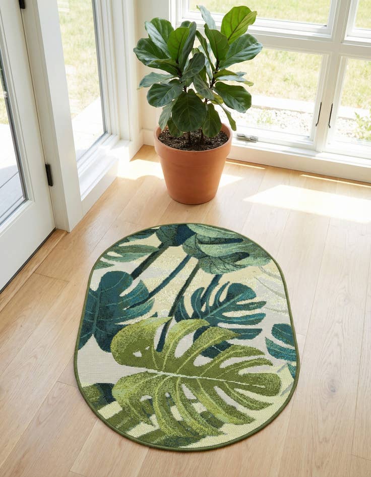 Detail image of 2' 2 x 3' Easy-Clean Botanical Indoor / Outdoor Oval Rug