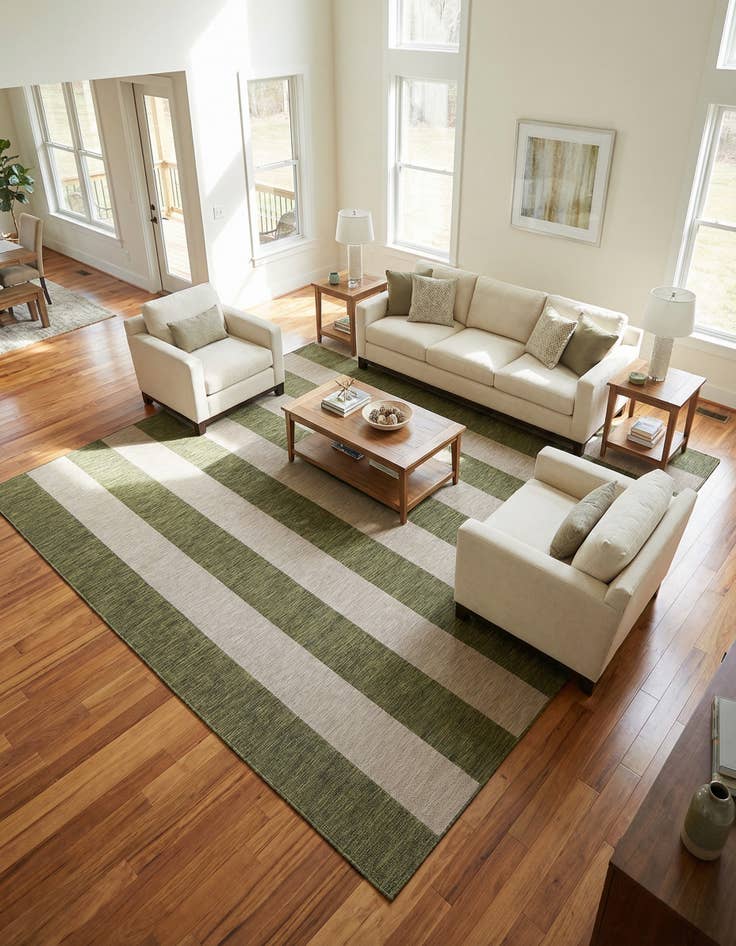 Detail image of 12' x 12'  Washable Striped Indoor / Outdoor Square Rug