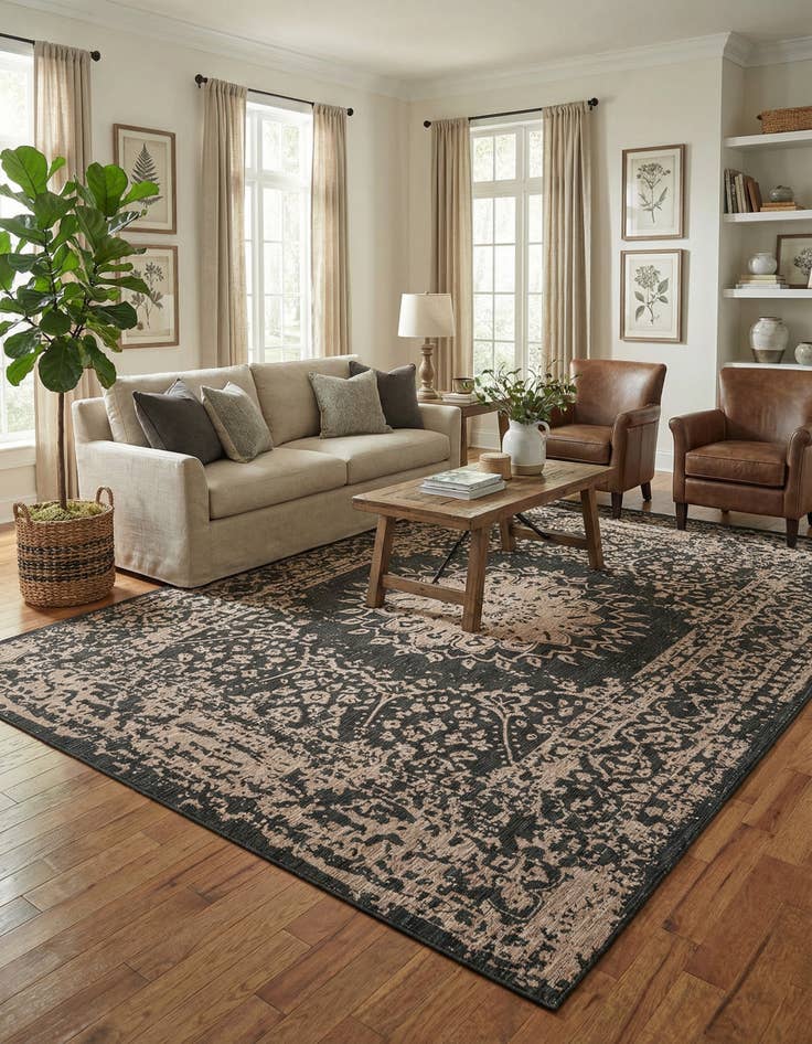 Detail image of 10' x 14'  Washable Traditional Indoor / Outdoor Rug