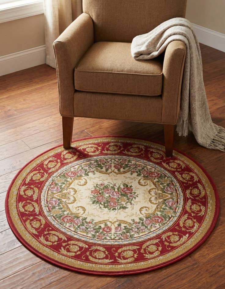 Detail image of 3' x 3' Washable Traditional Indoor / Outdoor Round Rug
