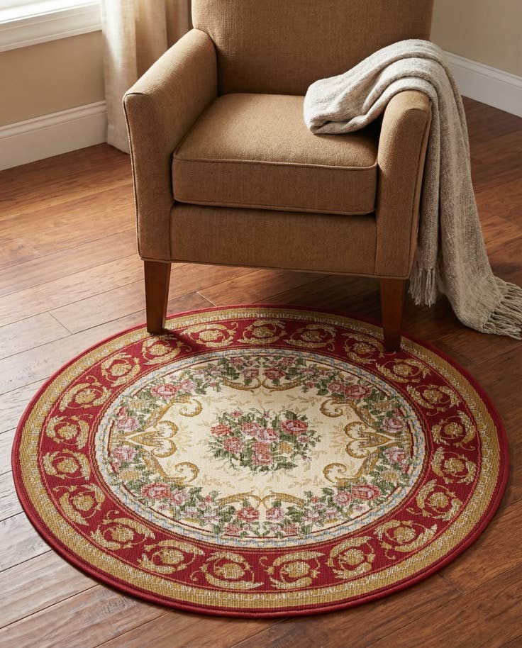 Detail image of 3' x 3' Easy-Clean Traditional Indoor / Outdoor Round Rug