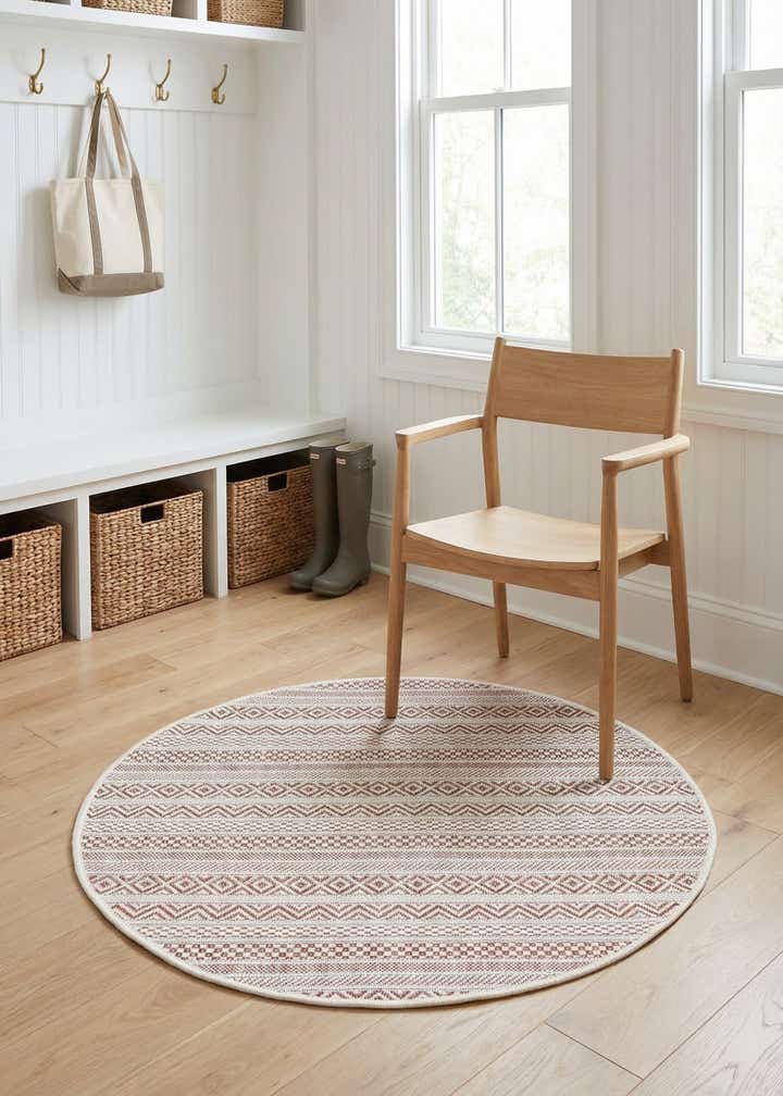 3' x 3' Easy-Clean Striped Indoor / Outdoor Round Rug