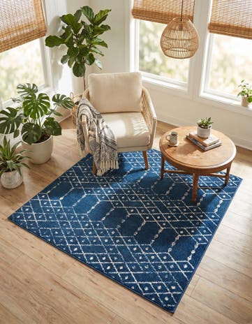 Navy Blue Paxon Trellis Square Rug