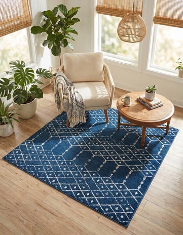 Navy Blue Paxon Trellis Square Rug