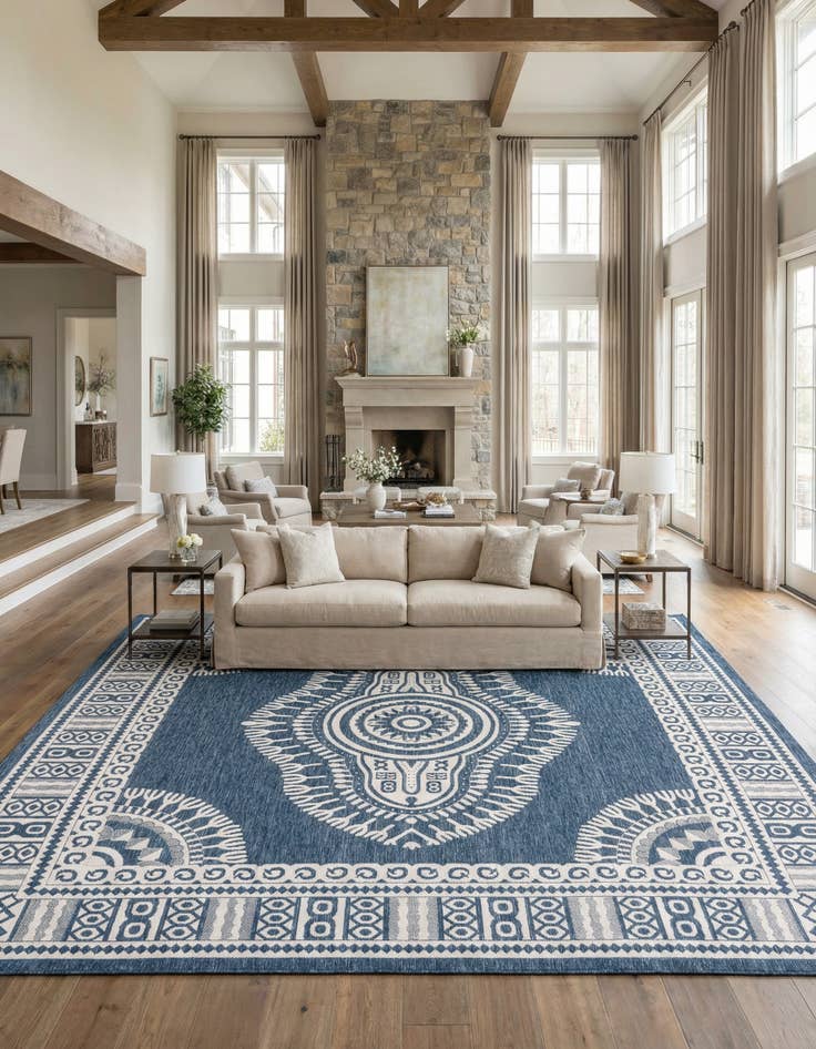 Detail image of 13' x 13' Washable Traditional Indoor / Outdoor Square Rug