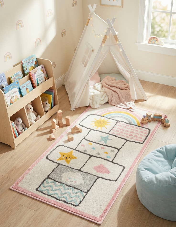 Detail image of 2' 2 x 4' Hopscotch Whimsy Kids Runner Rug