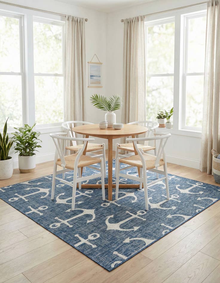 Detail image of 6' x 6'  Washable Coastal Indoor / Outdoor Square Rug