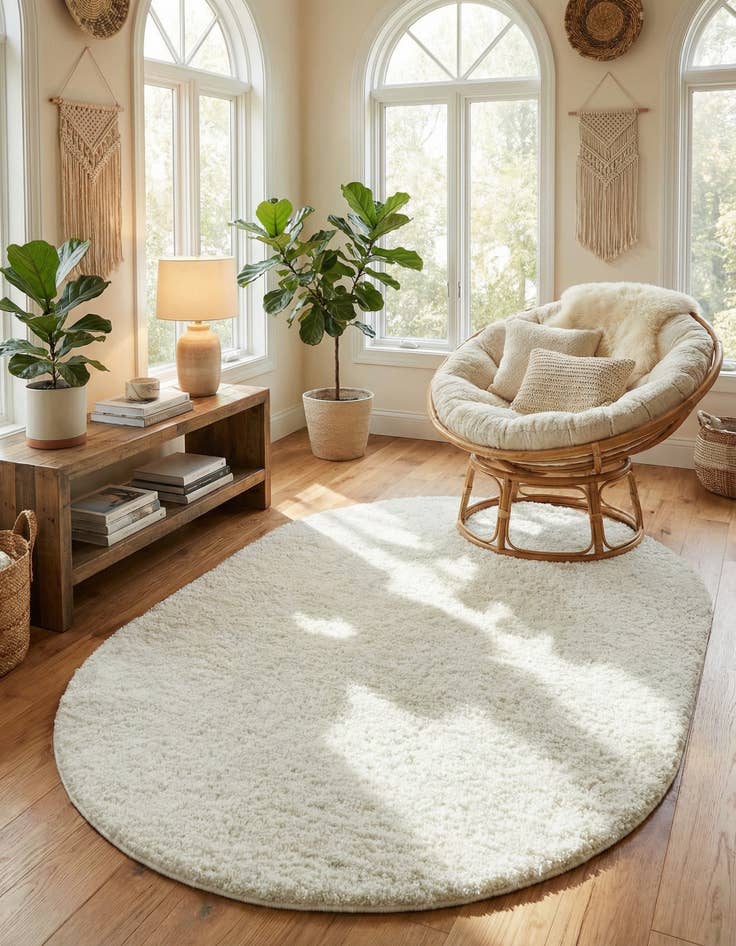 Detail image of  5' 3 x 8' Soft Solid Shag Oval Rug