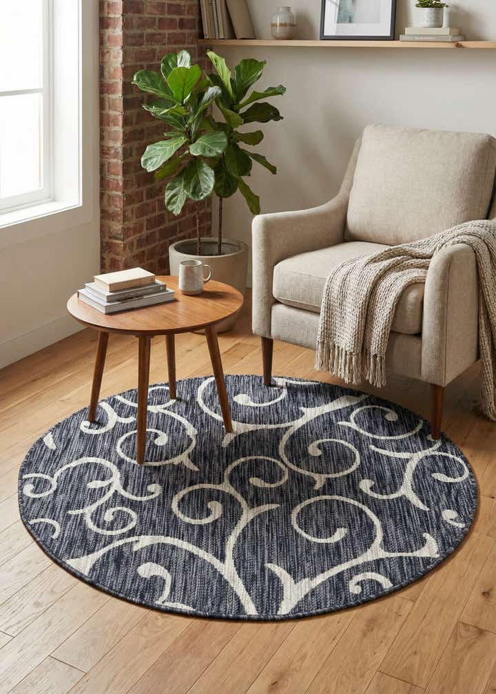 4' x 4' Easy-Clean Botanical Indoor / Outdoor Round Rug