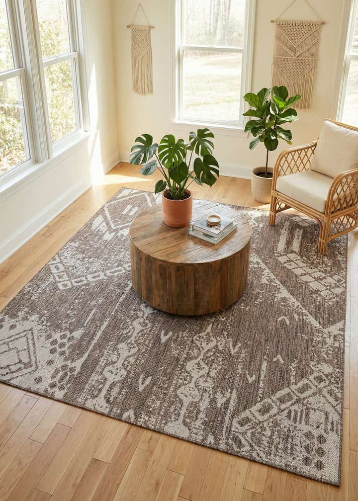 7' x 7' Easy-Clean Bohemian Indoor / Outdoor Square Rug