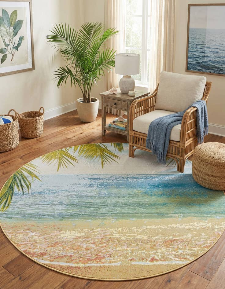 Detail image of 7' 10 x 7' 10 Washable Coastal Indoor / Outdoor Round Rug