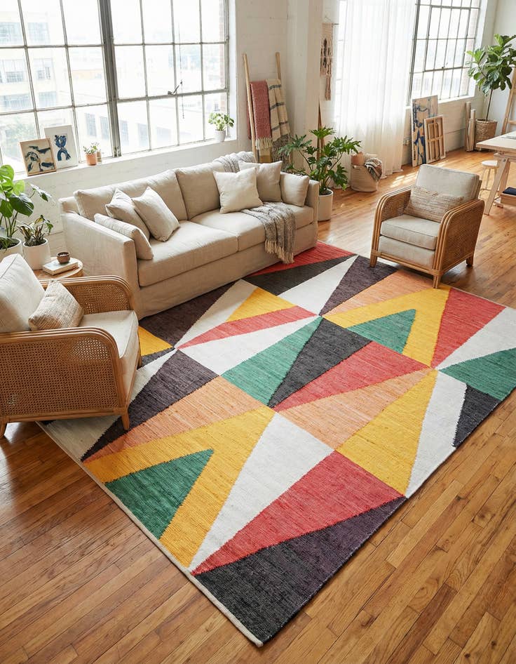 Detail image of  10' x 14' 1  Hand Braided Chindi Cotton Rug