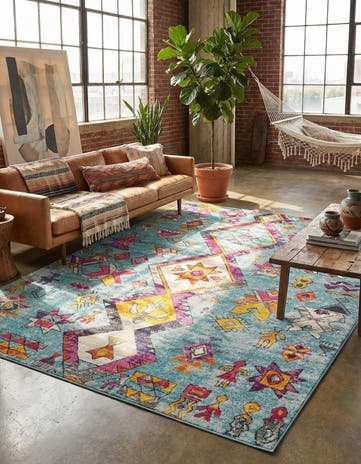 Turquoise Washable Mesa Rug