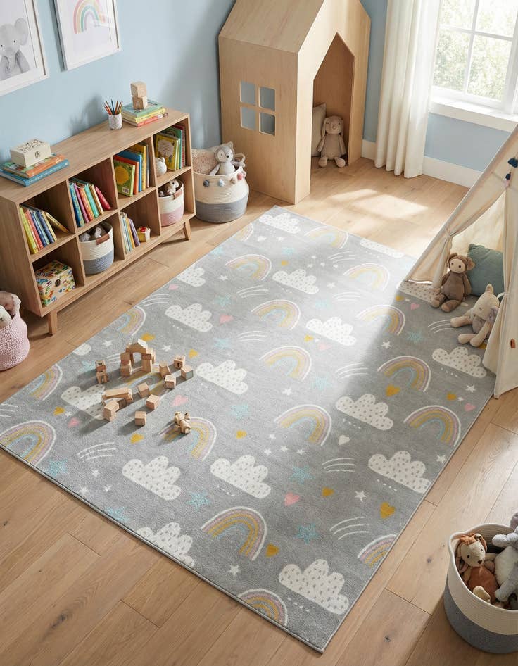 Detail image of 7' 10 x 10' Clouds and Rainbows Whimsy Kids Rug