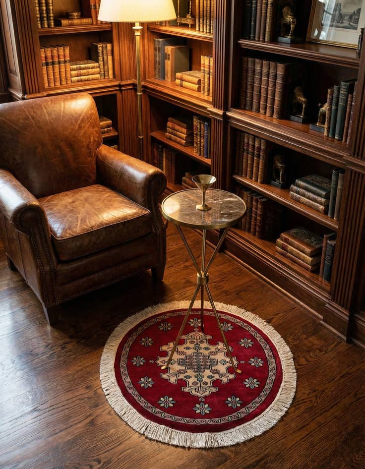 Detail image of 2' 7 x 2' 8 Hand Knotted Bokhara Oriental Wool Round Rug