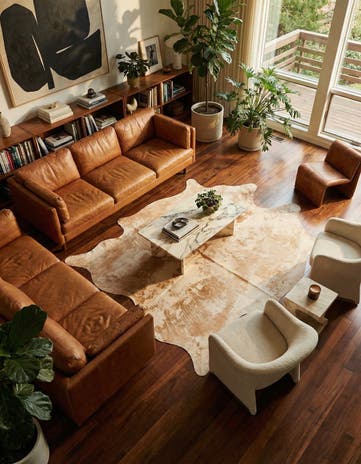 6' 6 x 7' 7 Cowhide Leather Rug