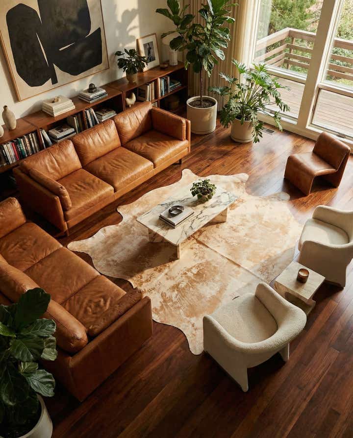 6' 6 x 7' 7 Cowhide Leather Rug