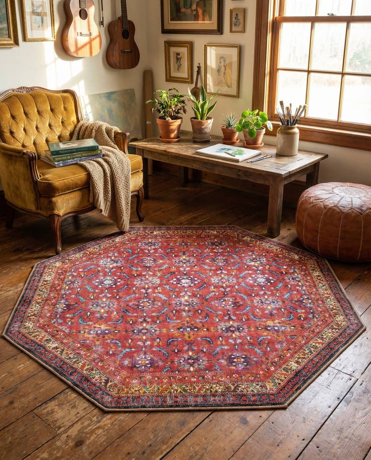 Detail image of 7' 6 x 7' 6 Washable Timeless Octagon Rug