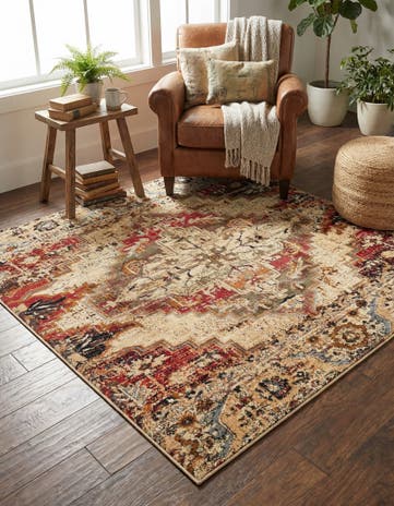 Burgundy Beige Saturn Square Rug