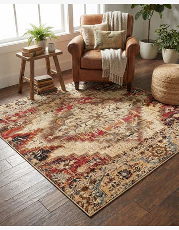 Burgundy Beige Saturn Square Rug