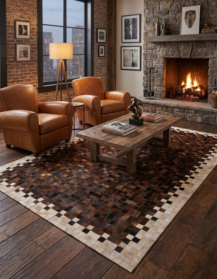 Detail image of 5' 1 x 7' 10 Cowhide Stocks Rug