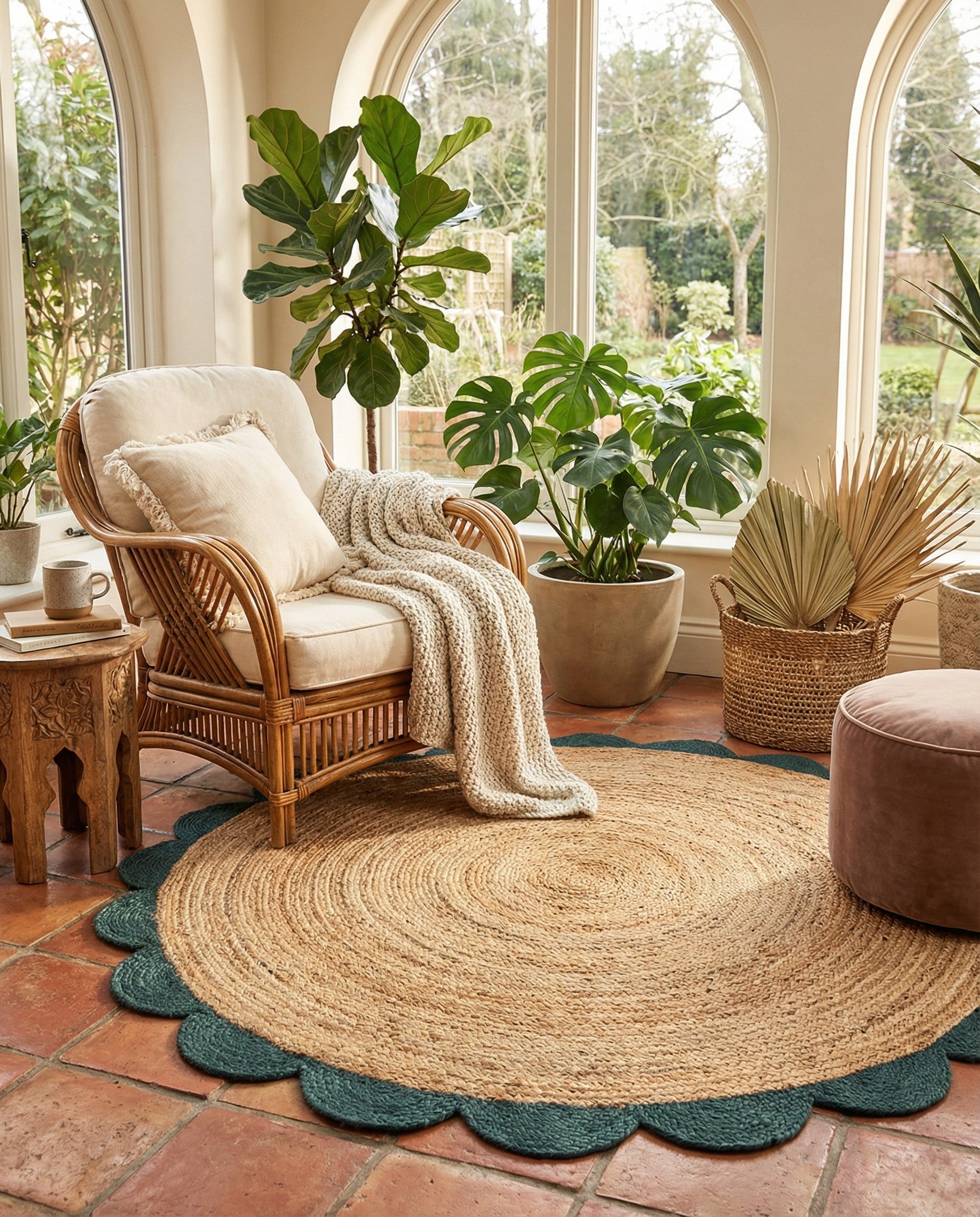 6' 1 x 6' 1 Handmade Scallop Braided Jute Round Rug