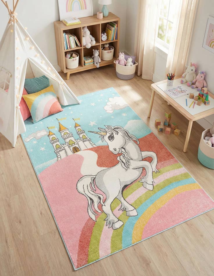 Detail image of  5' 3 x 8' Unicorn Whimsy Kids Rug