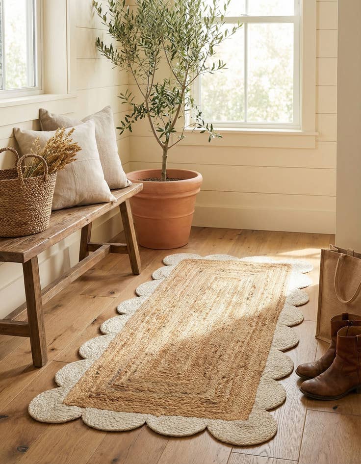 Detail image of 2' x 4' 1  Hand Scallop Braided Jute Runner Rug