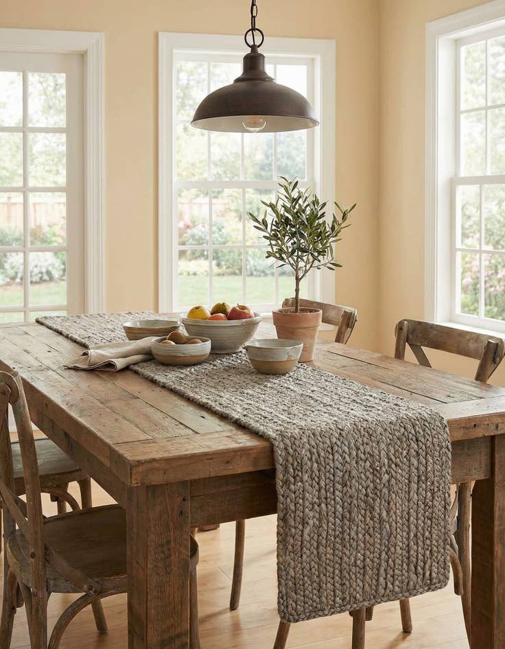Detail image of 1' 2 x 4' 1  Hand Woven Braided Jute Table Runner Rug
