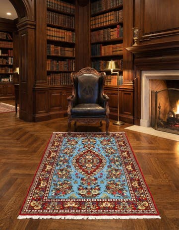 3' 5 x 5' 1 Hand Knotted Qom Persian Rug