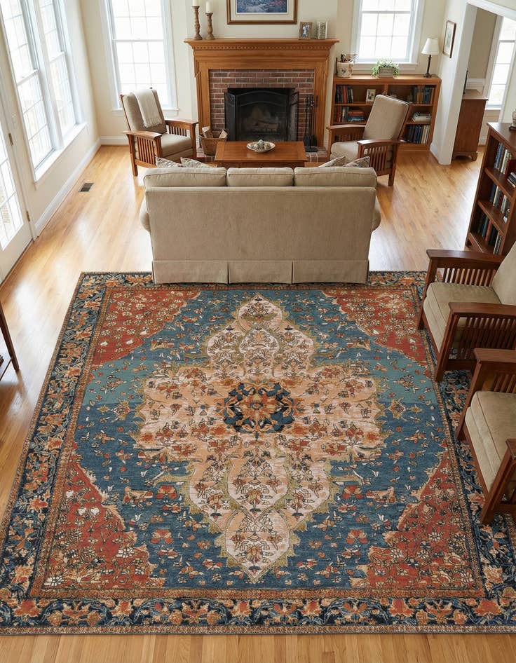 Detail image of 10' x 10' Washable Traditional Indoor / Outdoor Square Rug