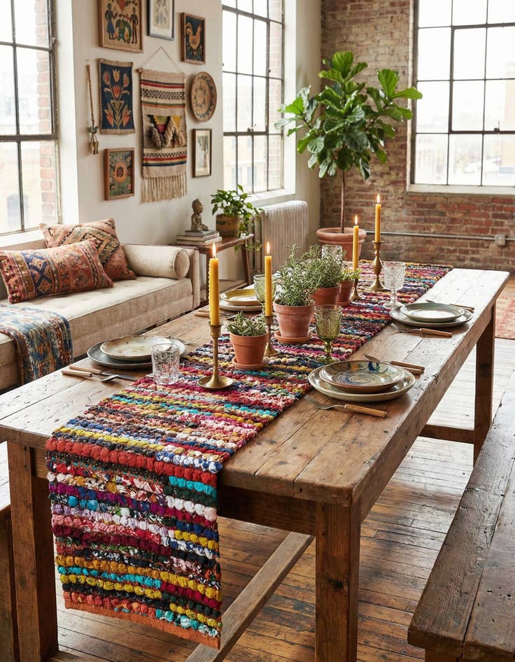 Detail image of 1' 2 x 8'  Hand Braided Chindi Table Runner Rug