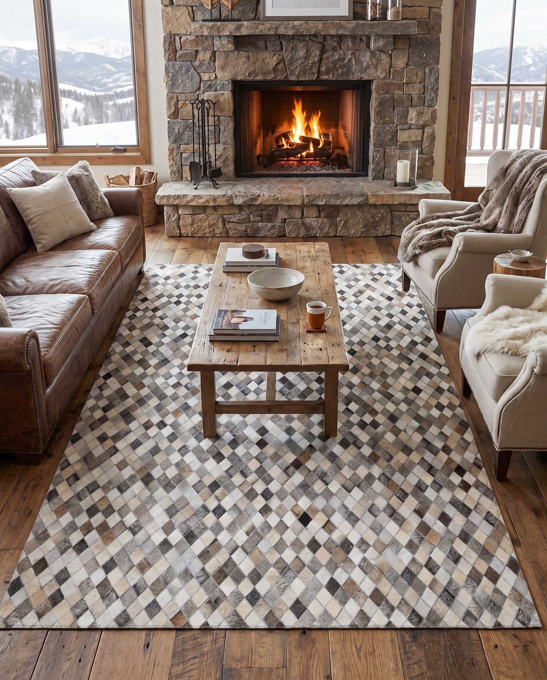 5' x 8' Cowhide Leather Rug