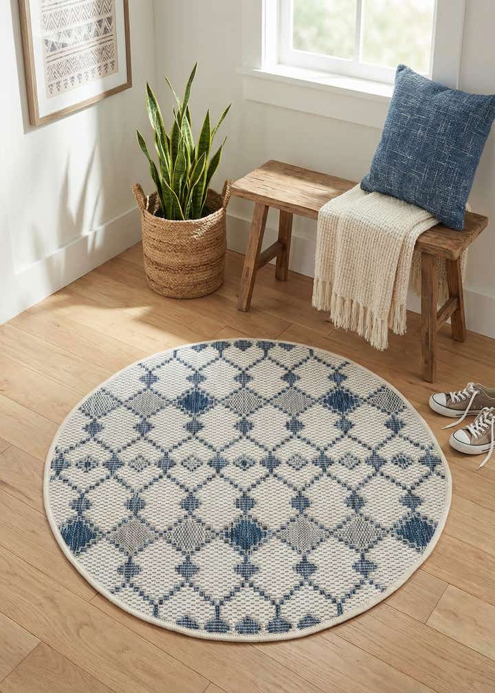 3' x 3' Easy-Clean Trellis Indoor / Outdoor Round Rug