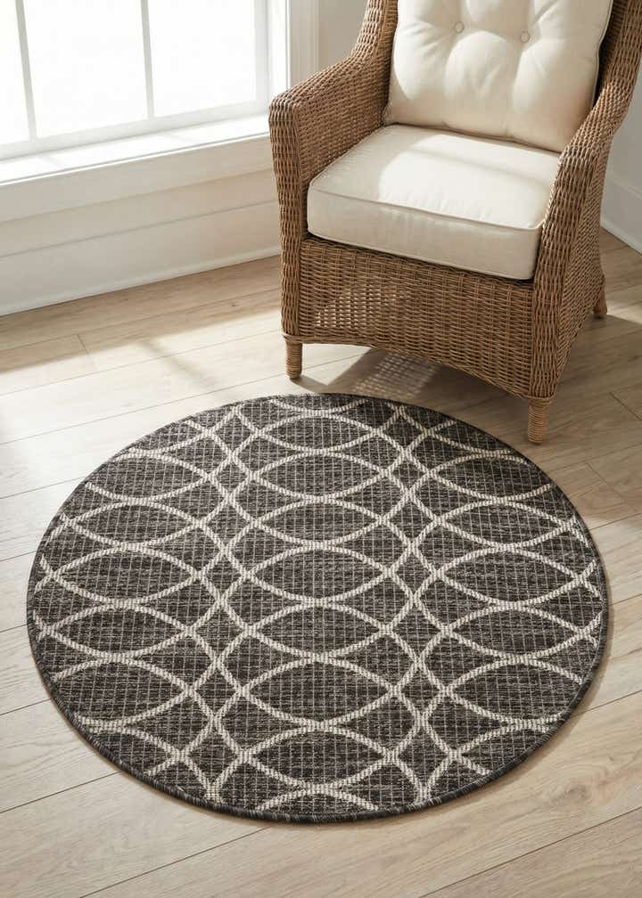 3' x 3' Easy-Clean Trellis Indoor / Outdoor Round Rug