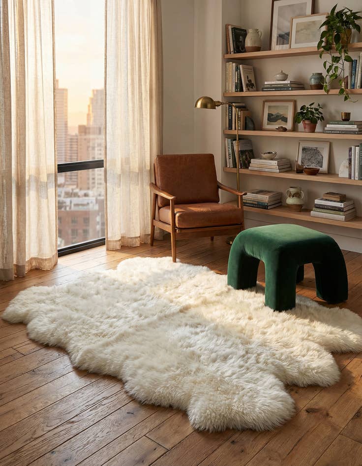 Detail image of 4' 9 x 6' Natural Sheepskin Freeform Rug