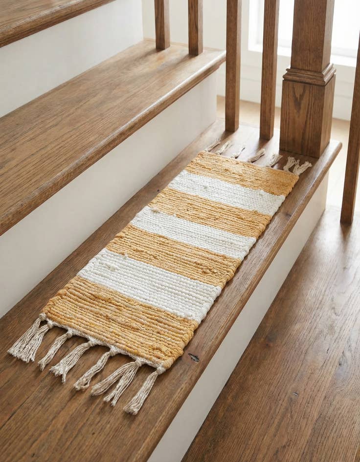 Detail image of 0' 9 x 2' 6  Hand Woven Chindi Rag Stair Rug