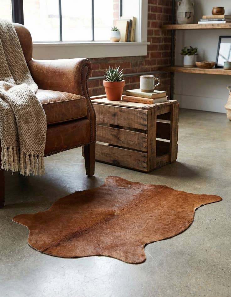 Detail image of 1' 8 x 2' 7 Cowhide Leather Rug