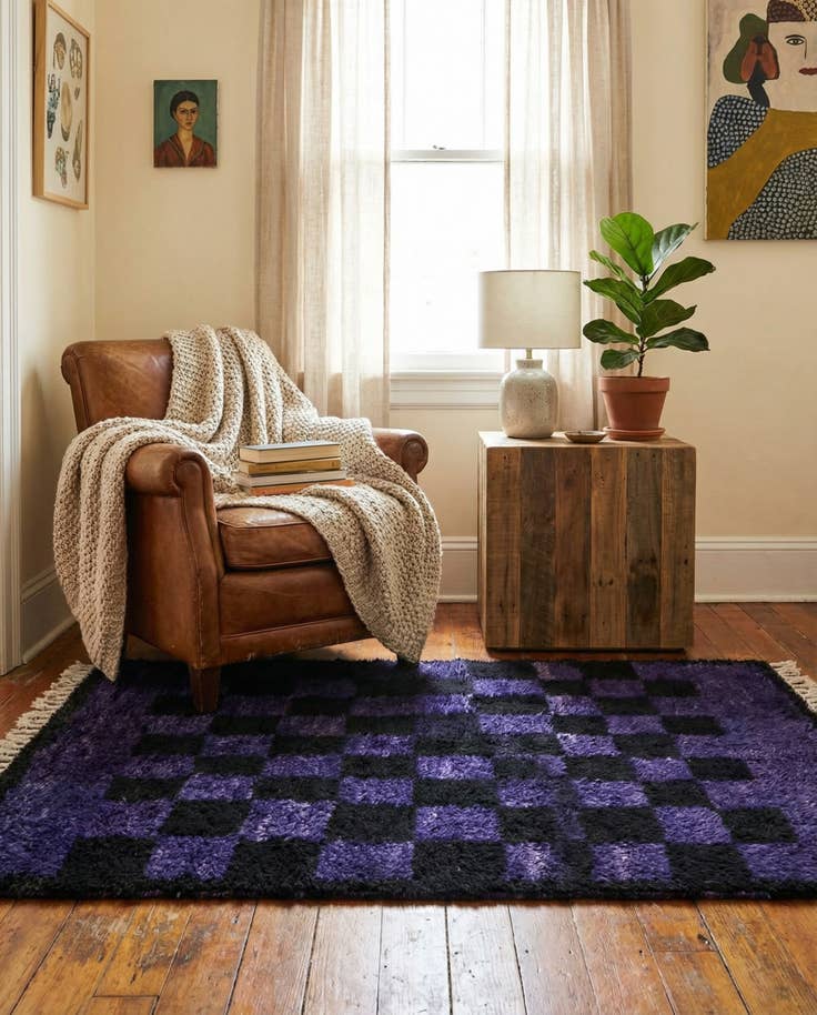 Detail image of 3' 4 x 4' 6 Hand Knotted Moroccan Wool Rug