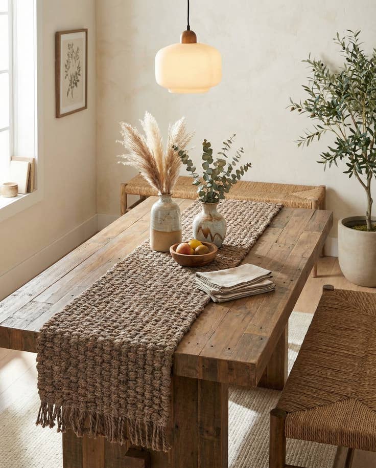 Detail image of 1' 2 x 6' 1 Hand Woven Chunky Jute Table Runner Rug