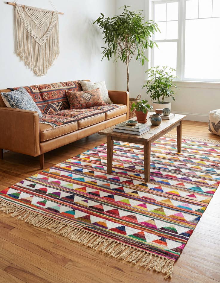 Detail image of 5' 1 x 8' Hand Woven Chindi Trellis Rug