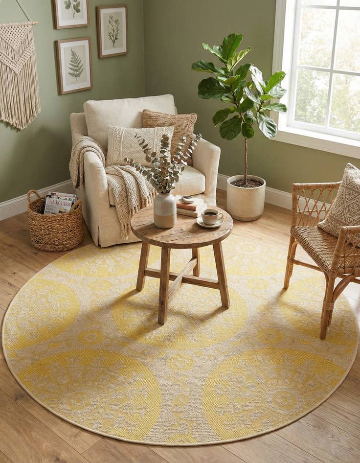 Detail image of 6' x 6' Washable Botanical Indoor / Outdoor Round Rug