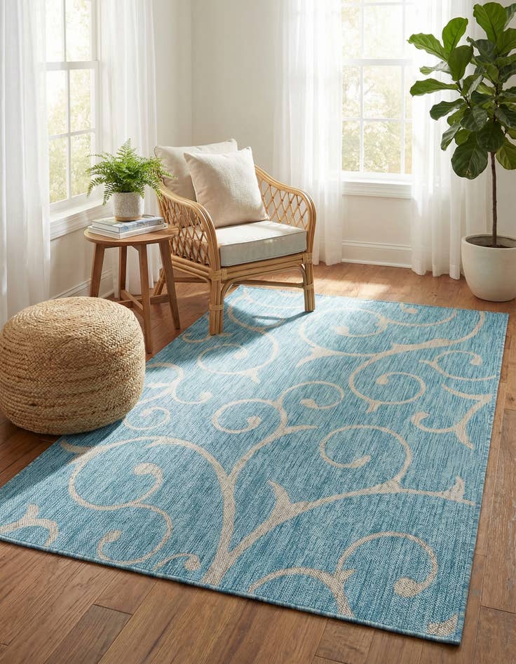 Detail image of 5' 3 x 8'  Washable Botanical Indoor / Outdoor Rug