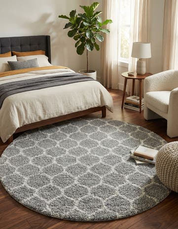 Gray Trellis Shag Round Rug