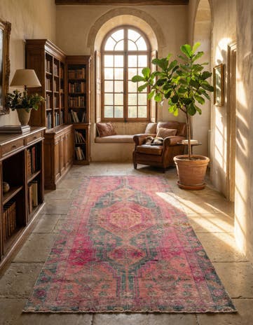 4' 5 x 9' 3 Hand Knotted Ultra Vintage Persian Wool Runner Rug